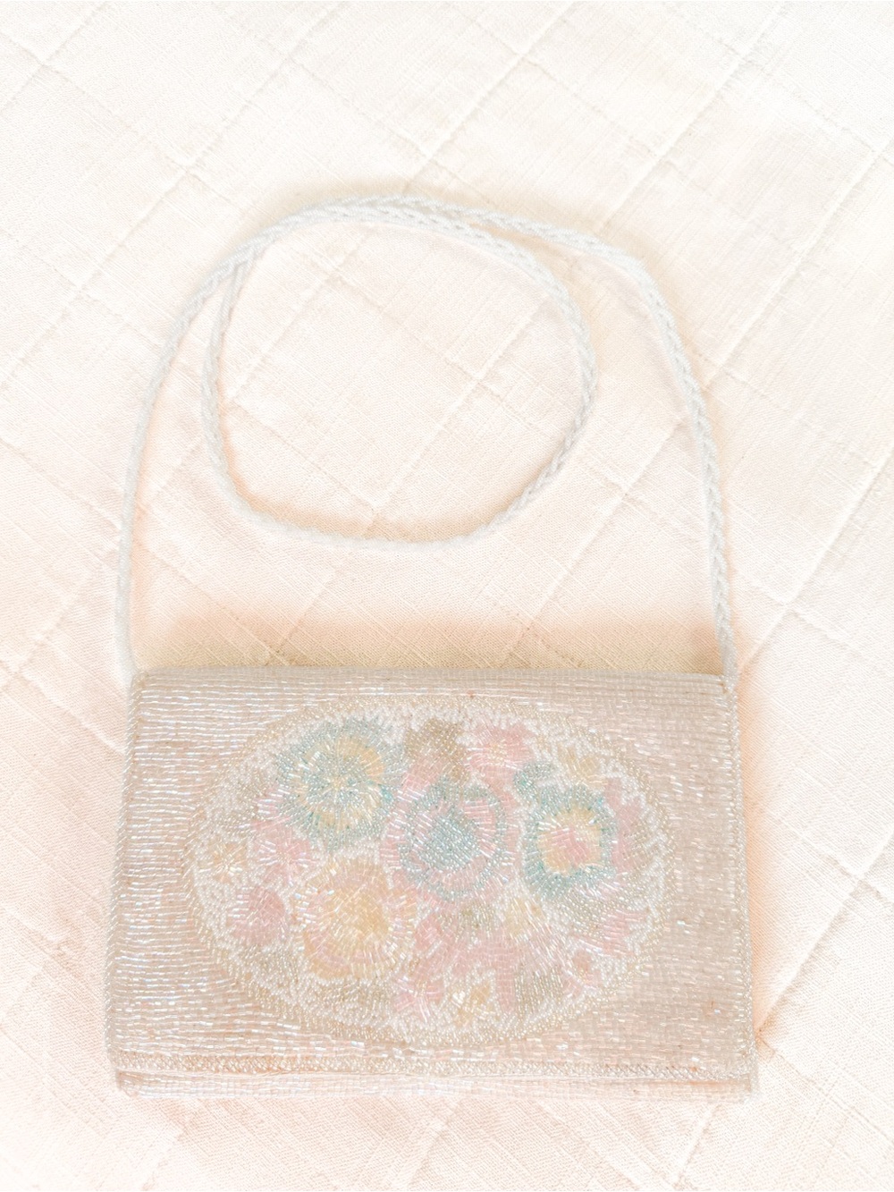 Vintage La Regale Ivory Pastel Beaded Evening Shoulder Bag